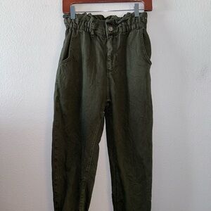 High waisted Green Paperbag Style Zara Jeans